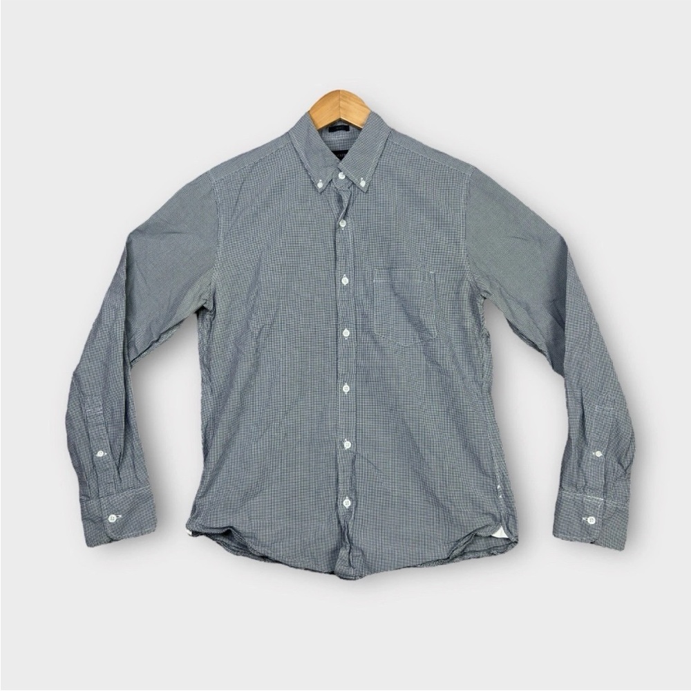 J Crew Long Sleeve Slim Fit Button Down Shirt Mens Medium Gray Check 100% Cotton